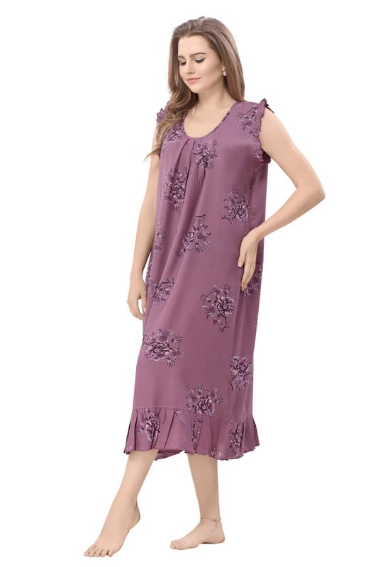 Image of Women's Viscose Blend Comfort Short Nighty with Side Pockets | Soft Printed Short Night Dress for Everyday Wear | Easy to Wear (CS5001)