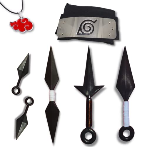 Super Kit Ninja - 1 Bandana + Kunai Ponta Dupla + 2 Kunai + 2 Mini Kunai + Colar Akatsuki