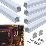 Muzata 6-Pack 3.3ft/1Meter 17x20mm U Shape Spotless LED Aluminum Channel System with 60° Curved...