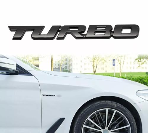 Image of 2Pcs Metal Turbo Rear Trunk Tailgate Emblem 3D Badge Sticker Decals (Black)