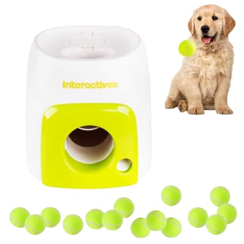 Kukyller Automatic Dog Ball Launcher, Interactive Tennis Ball Thrower Rechargeable Dog Toy Mental Stimulation Training Game for Indoor Outdoor