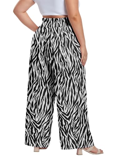 Image of OLRIK Women's Plus Size Pants Adjustable High Waisted Wide Leg Palazzo Pants Casual Trousers with Pockets Spring Clothes