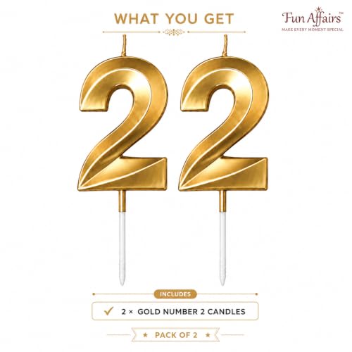 Image of Number Candles3 Inch For Birthday, Wedding, Engagement, Valentines Day Celebration, Bridal Shower, Bachelors Decoration Gold (Numerical No 22), Wax, Unscented