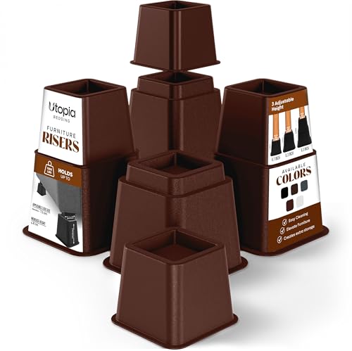 Utopia Bedding Bed Riser, 3 & 5 Inches Adjustable Furniture Risers for 8 Inch Combined Furniture Lift, Under Bed Storage & Dorm Room Essential, Supports Up to 1,300 lbs (4 Set, Reddish Brown)