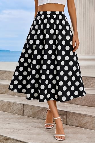 Image of Cicy Bell Womens Summer Striped Maxi Skirts A-Line Beach Vacation Outfits | Elastic Waist, Side Pockets, Flowy, Midi Length, Color Contrast, Trendy Casual