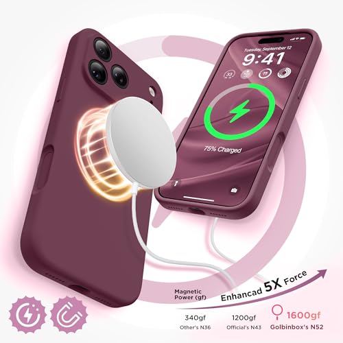 Image of GolbinBox Magnetic for iPhone 17 Pro Case, Silicone Cover, Wine Red