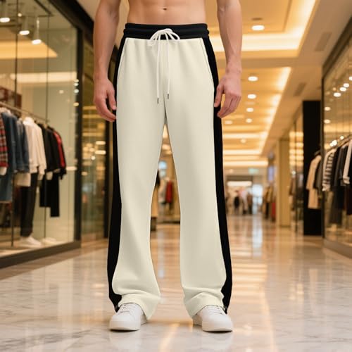 ZOCANIA Mens Stripes Print Sweatpants Workout Drawstring Wide Leg Pants Casual Workout Yoga Trousers with Pocket3