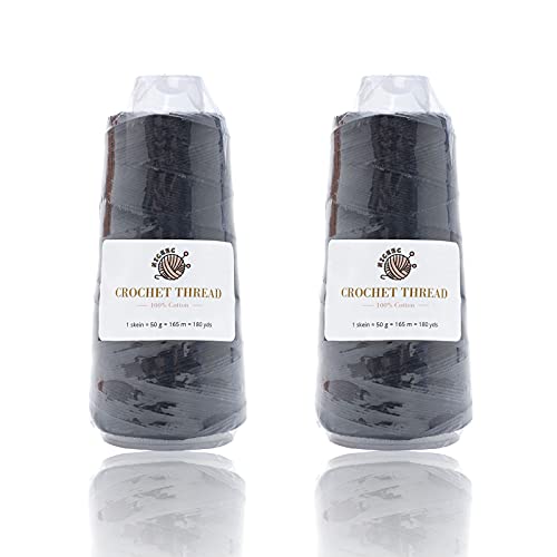NICEEC Size 3 Crochet Thread Yarn Lace Yarn Cotton Thread Yarn for Crochet Knitting Scarf Tassel Coasters Caps Gloves Clothing 2 Skeins Total Length 2×180yds(2×50g,2×165m)-Black