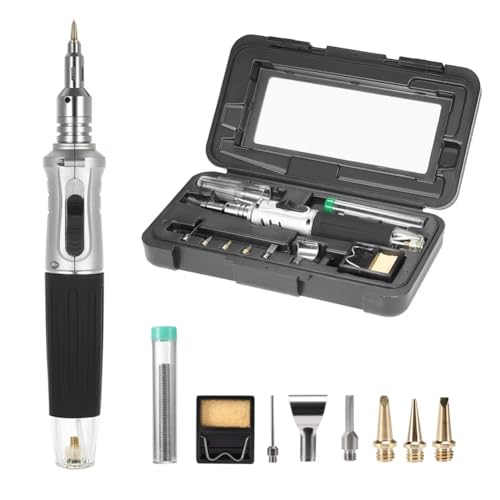 Xnuiasqe Juego de Estuche para Soldador A Gas 10 en 1, Encendedor de Encendido Automático Multifuncional, Herramienta de Reparación de Bolígrafo con Soplete de Soldadura Inalámbrico