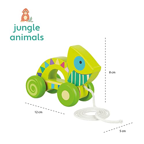 Image of Orange Tree Toys: Pull Along: Chameleon - Wooden Toy, Colorful Wheeled Character, Encourage First Steps, FSC Certified, Toddler & Kids Ages 1+