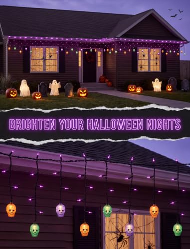 SUNSGNE 7FT 50 Count LED Halloween Skull Curtain Lights, Plug-in $13.22 AC - image 6