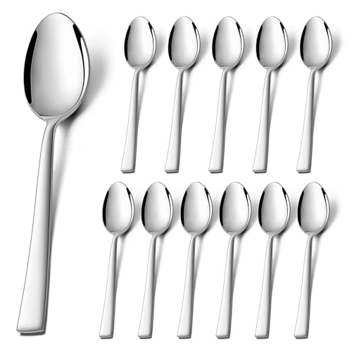 Teelöffel 12 Stück, Onader Edelstahl Kaffeelöffel Esslöffel Set, Klein Löffel mit Quadratischer Griff für Party, Hause, Restaurant, Gesunde & Hochglanzpoliert, Spülmaschinenfest - 14cm
