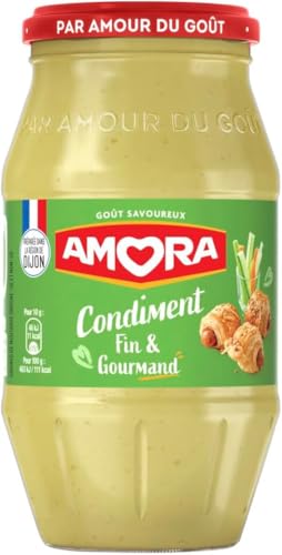 AMORA - Moutarde Condiment - Fine, Gourmande et Riche en Goût - Bocal de 430g (Lot de 6)