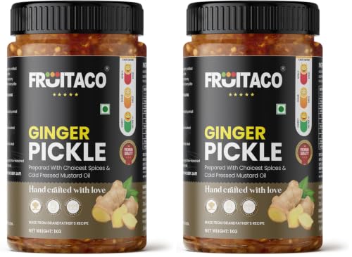 Image of Fruitaco Ginger Pickle 1kg - Aromatic & Zesty Pickle Made with Fresh Ginger, Adrak Ka Aachar (Pack of 2)