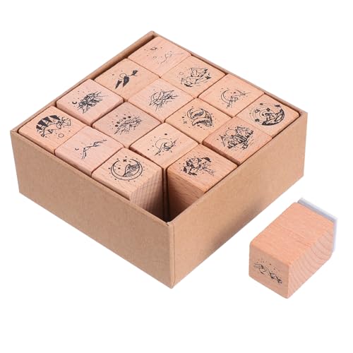 HIAKDOFT 16 piezas Sellos de Madera para Scrapbook DIY con Diseños Creativos Sellos Manuales para Decoración de Álbumes Cartas y Manualidades de Madera Portátiles y Duraderos