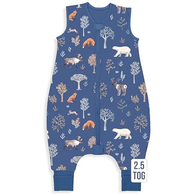 Toddler Sleep Sack with Feet, 0.5 TOG Organic Cotton Baby Sleeping Bag with Legs, Baby Wearable Blankets for Walkers w/ 2-Way Zipper, Baby Sleep Sack for Girls & Boys, Early Walker 18-36 Month