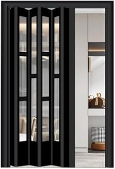 Room Divider Sliding Door Black, 38×80in Folding Accordion Door Interior with Handles & Acrylic Glasses/ Multifold Interior Door for Kitchen Laundry Room Bathroom ( Color : WxH 6-25 , Size : 62x80in(1