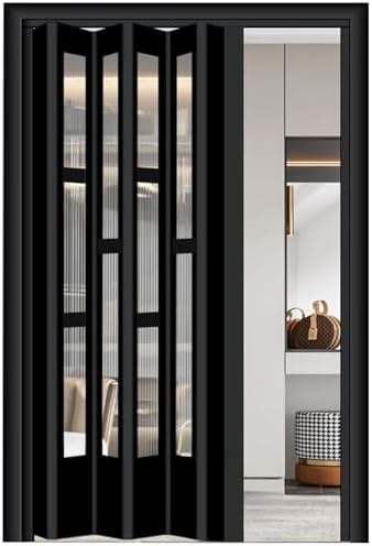Room Divider Sliding Door Black, 38×80in Folding Accordion Door Interior with Handles & Acrylic Glasses/ Multifold Interior Door for Kitchen Laundry Room Bathroom ( Color : WxH 6-25 , Size : 40x80in(1