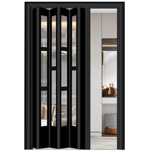 Room Divider Sliding Door Black, 38×80in Folding Accordion Door Interior with Handles & Acrylic Glasses/ Multifold Interior Door for Kitchen Laundry Room Bathroom ( Color : WxH 6-25 , Size : 39x80in(9