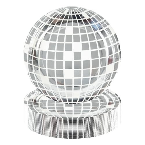 HiEnjoin 50Pcs Disco Ball Plates 7 Inch Disposable Disco Party Plates Cake Plates for 70s Disco Party Decorations Wedding Birthday Dancing Bachelorette Kop Party Supplies
