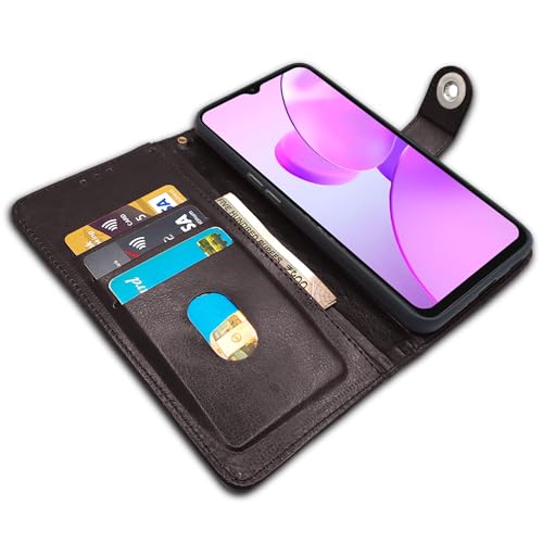 Image of Pikkme Realme C31 Flip Cover Leather Finish | Inside TPU with Card Pockets | Wallet Stand and Shock Proof | Complete Protection Button Flip Case (Coffee)