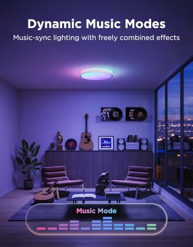 Image of Govee Smart Ceiling Light Pro, RGBIC LED Ceiling Light Fixture, 4800LM Flush Mount Light Fixture, DIY Colors, Compatible with Alexa, 2700K-6500K Lights for Living Room, Bedroom,18 Inch, 1 Pack