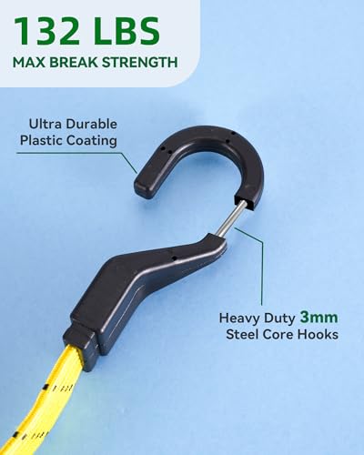 Image of 12 inch Flat Adjustable Bungee Cords with Hooks, 3X Faster to Adjust the Length | LUCKY STRAPS 6 Pack Black /Yellow Heavy Duty Bungee Straps for Cargo, Bike, Cart, Tent, Truck, Camping, Outdoor