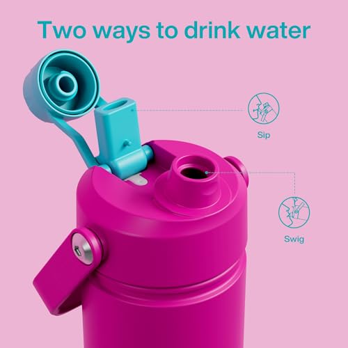 Image of ENCOOL Insulated Water Bottle with Straw Stainless Steel Water Bottle, Leak-Proof, BPA-Free, Double Wall Vacuum Keeps Cold for 24 Hours for Sports, Travel, School (18 oz, Light Crimson)