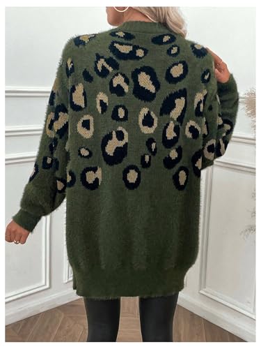 Women's Leopard Cardigan Sweater Button Down V Neck Long Sleeve Oversized Knitwear with Pocket2