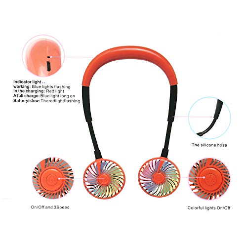 Ajcoflt Ventilador de pescoço Portátil USB Recarregável LED Design de Ventilador Ventilador Pessoal