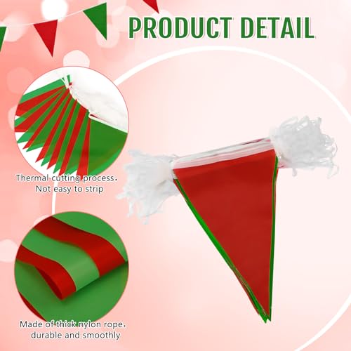 Image of Tatuo 200 Feet Solid Pennant Banners Flags String Triangle Hanging DIY Bunting Flags Party Decorations for Grand Opening Party Banners for Kids Birthday, Shops (Red and Green)