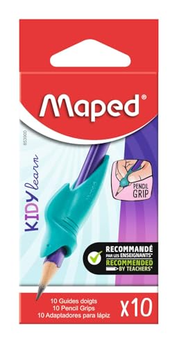 Maped - 10 Removable Finger Guides for Grey Pencil - Blue Shark Shaped Finger Guides - Soft Material - Kids Learning to Write Tool