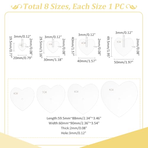 UNICRAFTALE 8 Pcs 8 Sizes Acrylic Sashiko Stencils Heart Stencils Hearts Quilting Template Embroidery Tool Drawing Heart Stencil for Painting Hand Quilting and Embroidery - Image 2