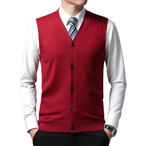 Dninmim Men's V Neck Knit Vest Cardigan Solid Casual Sleeveless Slim Sweater Waistcoat