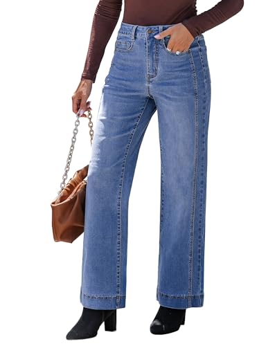 luvamia Wide Leg Jeans for Women Trendy High Waisted Double Side Seams Stretchy Denim Pants Trouser Jeans with Pockets