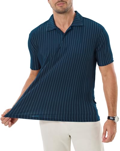 Image of ZKMAN Men's Breeze Striped Polo Shirts, Short Sleeve Performance Golf Shirt, Cooling Mesh Stretch Textured Dry Fit