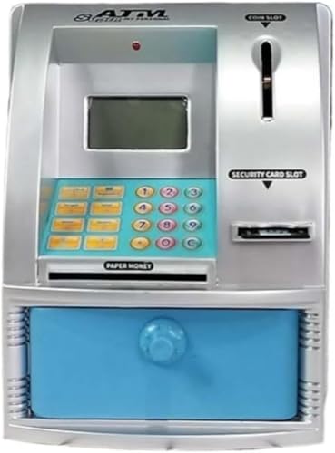 ATM 貯金箱 子供用貯金箱 カードパスワード認識付き電子マネー銀行 年齢 3 4 5 6 7 8 (シルバーブルー)