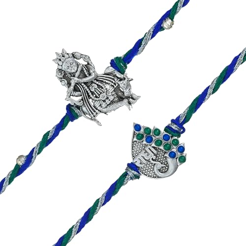 Image of eCraftIndia Lord Krishna Playing Flute Radha Peacock Designer Rakhi Set of 2 | Rakhi for Brother Bhaiya Bhai with Best Bro Ever Fridge Magnet | Roli Chawal Pack