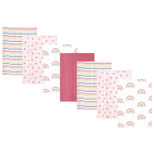 Image of Hudson Baby Unisex Baby Cotton Poly Flannel Burp Cloths, Creative Rainbow 7-Pack, One Size