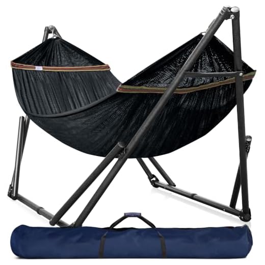 Tranquillo Double Hammock with Stand Included for 2 Persons/Foldable Hammock Stand 550 lbs Capacity Portable Case - Inhouse, Outdoor, Camping, Black