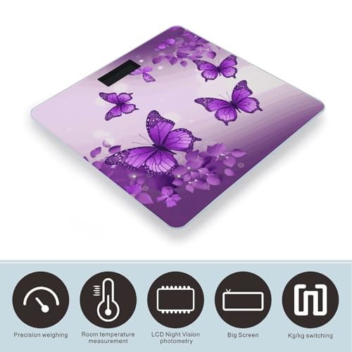 Báscula digital morada con pantalla LCD y vidrio templado miniatura 3