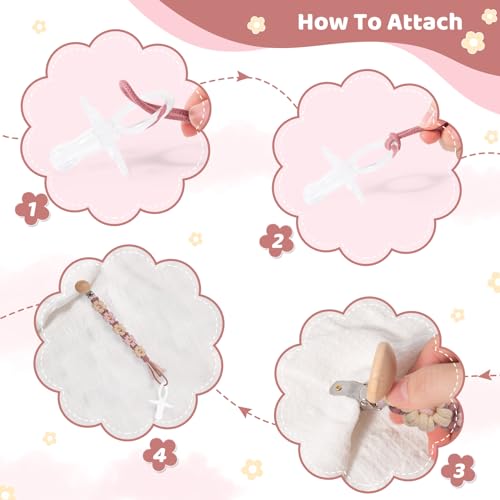 Image of Pacifier Clip for Boys Girls Floral Daisy Macrame Baby Paci Clip Pacifier Holder Leash Boho Wooden Clips Handmade Braided Cotton Binky Clips (1pack:Caramel Style B)