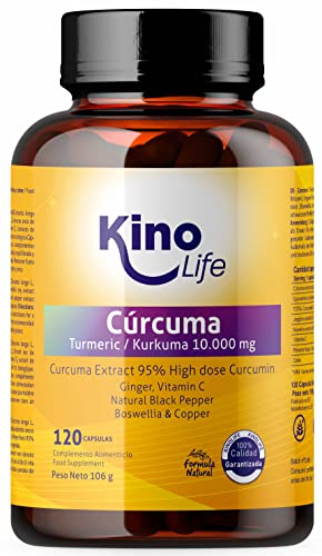 Cúrcuma 10000 mg | 475mg de Curcumina Pura | 120 cápsulas | 95% extracto | Jengibre, Pimienta Negra, Boswellia, Vitamina C y Cobre | Altamente Absorbible | Antiflamatorio para tus Articulaciones