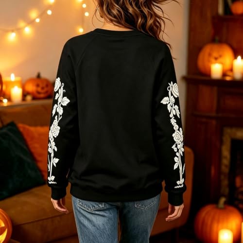GAHIEDIM Skeleton Sweater,Halloween Sweaters for Women Skeleton Crewneck Knit Pullover Long Sleeve for Fall Casual Outfits Black 01 Large - image 2