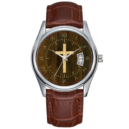 Classic Brown Leather Cross Watch