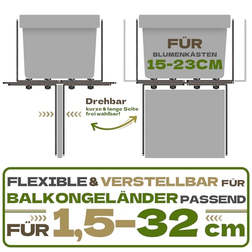 4er H-Form Blumenkastenhalterung Vintage Bronze, Balkonkasten Halterung Fensterbank ohne Bohren Passend für Blumenkasten von 15–23 cm und Balkongeländer von 1,5–32 cm für Balkon Geländer