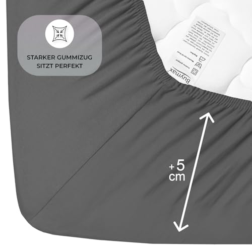 Buymax Spannbettlaken 180x200cm Baumwolle 100% Spannbetttuch Bettlaken Jersey, Matratzenhöhe bis 25 cm, Farbe Anthrazit 4