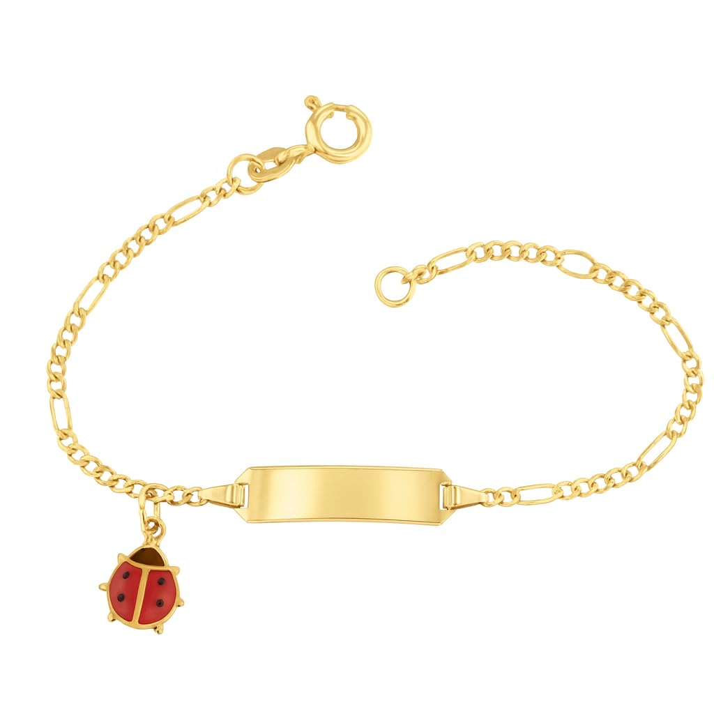 JC Schmuck 333 Gold Baby ID-Armband Kinder Goldarmband 14 cm mit Marienkäfer Anhänger rot I Figaro Armband mit Gravur Taufarmband Gold Namensarmband I Kinderschmuck | Made in Germany | 5.5305224