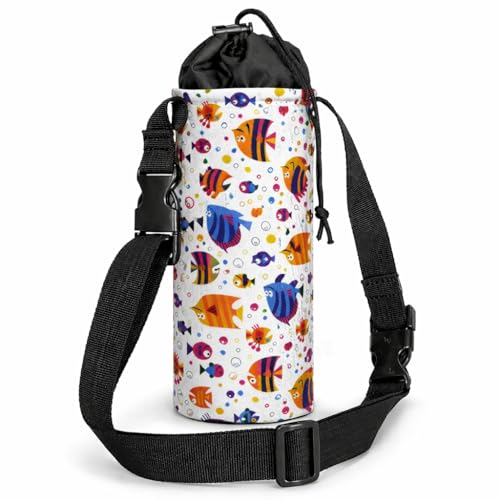 Image of 1 Litter Neoprene Water Bottle Carrier Bag with Adjustable Shoulder Strap,Insulated Water Bottle Cover for Stainless Steel /Glass /Plastic Bottles (Colorful Fish)