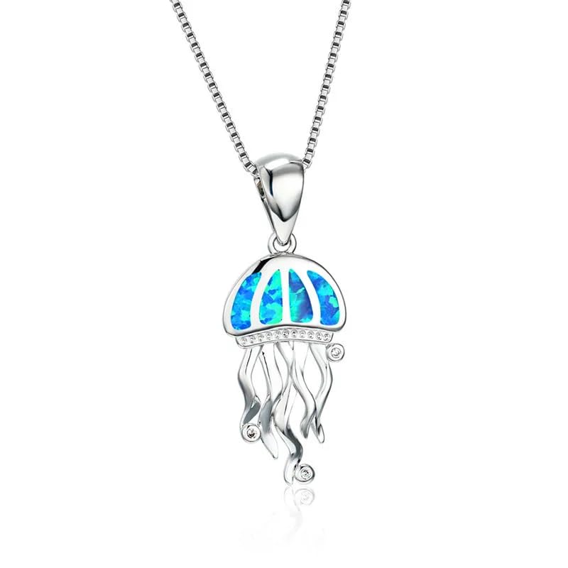Purple SecretLuna Jellyfish Necklace for Women, Opal Crystal Necklace, Gift for Girlfriend, Birthday Gift for Women, Ocean Theme Necklace, Gift For Ocean Lovers